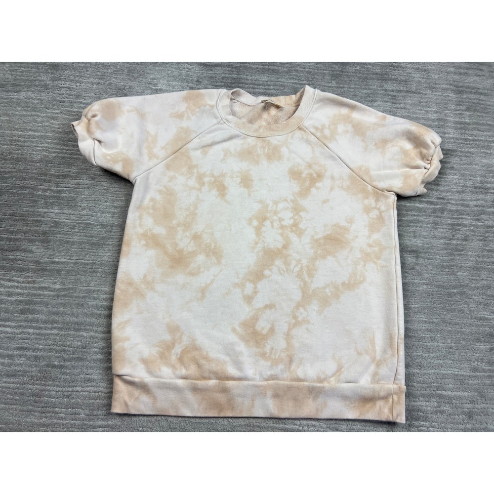 Goodthreads Short Sleeve Sweatshirt Womens M Tan Tie Dye Puff Sleeve Fleece Top